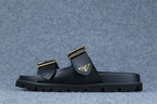 Prada Leather Dual-Buckle Slide Sandals