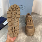 PRADA 26S GEAR SOLE SNEAKERS IN KHAKI BROWN SUEDE AND MESH