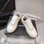 CHANEL 26S LOW TOP SNEAKERS IN BEIGE SUEDE AND WHITE FABRIC WITH RUBBER SOLE